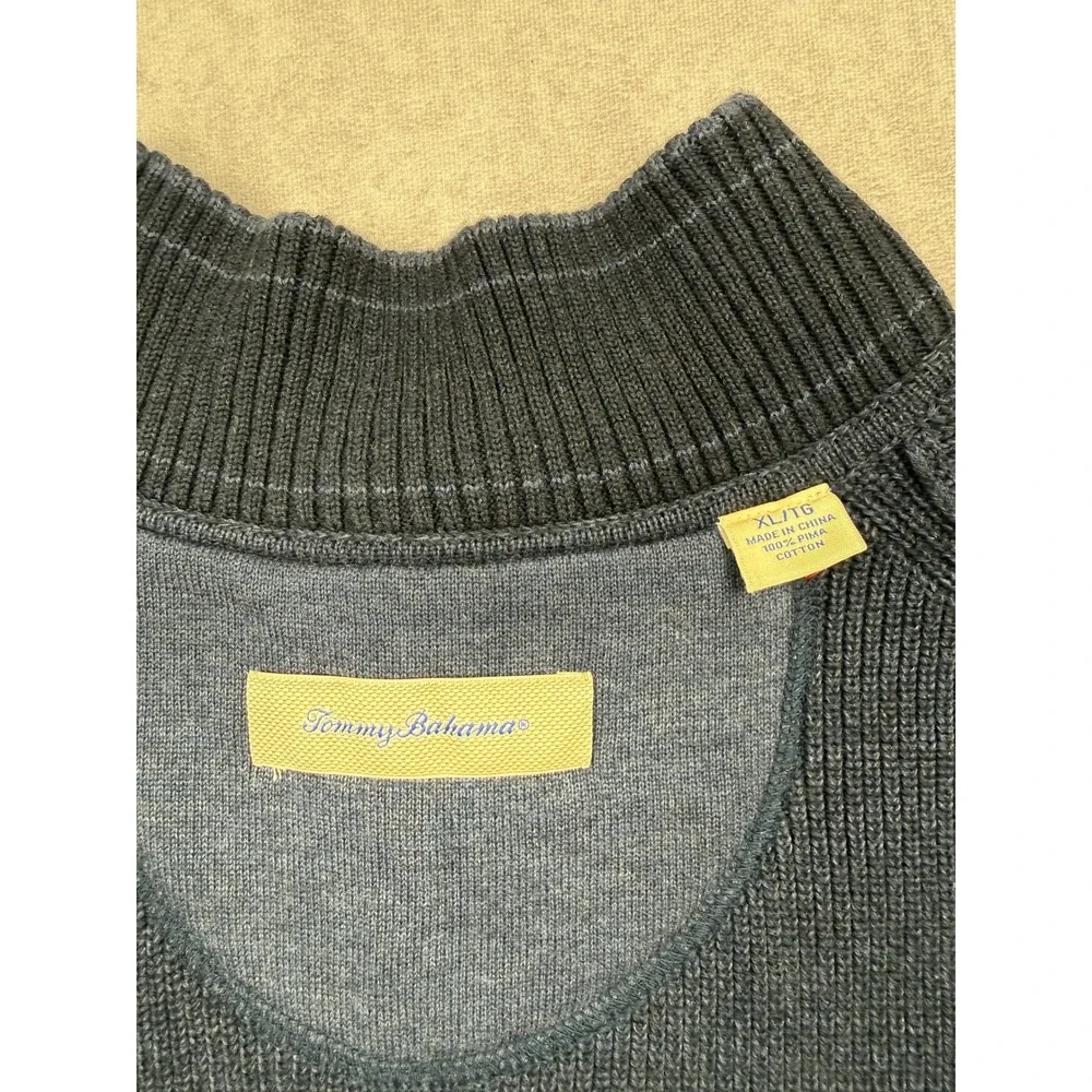 Tommy Bahama Mens XL Navy Blue Pima Cotton Diamond Knit 1/4 Zip Mock Sweater